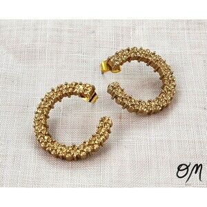 Sarah Coventry Signed Vintage C Shaped Floral Gold Tone Stud Earrings